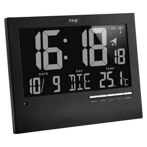 Digitální nástěnné DCF hodiny s podsvícením TFA, 60.4508, 185 x 230 x 31 mm, černá TFA Dostmann