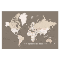 Mapa Earth tones world map with countries Best dad in the world, Blursbyai, 40 × 26.7 cm