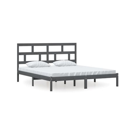 Rám postele šedý masivní dřevo 180 × 200 cm Super King, 3101235 SHUMEE