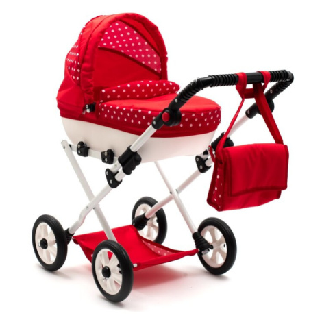 NEW BABY - Dětský kočárek pro panenky COMFORT červený s puntíky