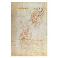 Obrazová reprodukce Studies of Madonna and Child, Michelangelo Buonarroti, 26.7 × 40 cm