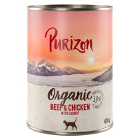 Purizon Organic konzervy, 24 x 200 / 400 g - 22 + 2 zdarma - hovězí a kuřecí s mrkví 24 x 400g