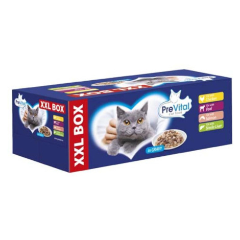 Prevital XXL BOX 48x100g kapsičky pro kočky kuře, losos, tele a játra ve šťávě