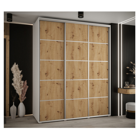 Šatní skříň ASIRI 4 - 200/45 cm, bílá / dub artisan / stříbrná