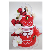 VER Textilní dort třípatrový svatební vyšitá srdíčka