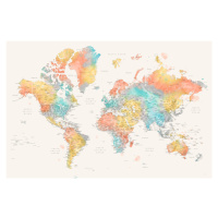 Mapa Detailed colorful watercolor world map, Fifi, Blursbyai, 40 × 26.7 cm