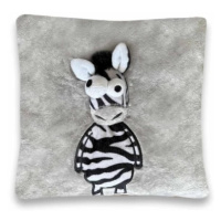 Dětský plyšový polštář 3D zebra 25x25 cm, šedý