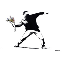 Banksy street art - graffiti throwing flowers, (59 x 42 cm)