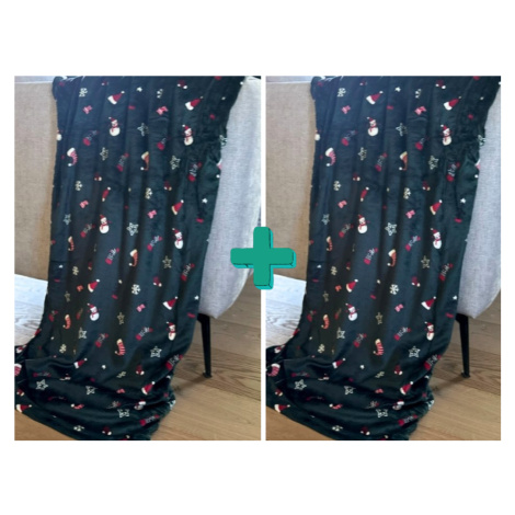 2x Tmavě zelená vánoční mikroplyšová deka VÁNOČNÍ ČEPICE 160x200 cm