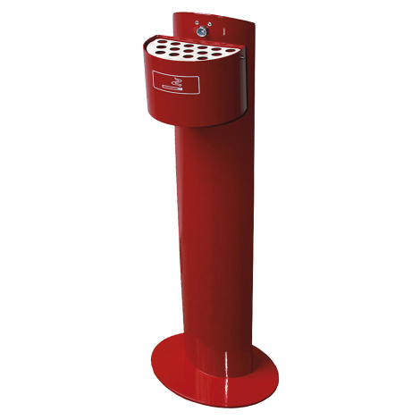 Půlkruhový stojanový popelník, objem 2 l, červená, stojan kulatý