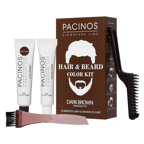 Pacinos Hair&Beard Color Kit Dark Brown - sada pro barvení vlasů a brady - tmavý hnědý odstín