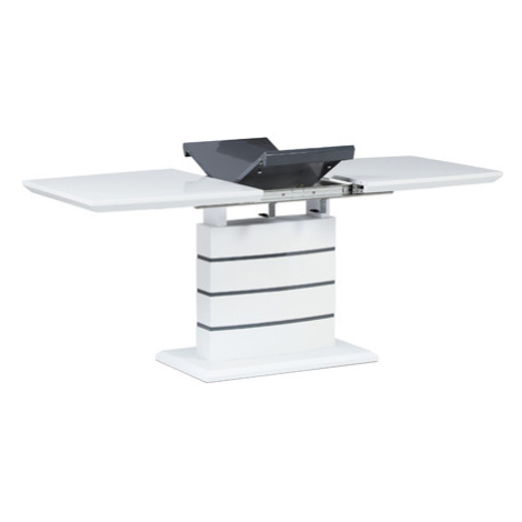 Jídelní stůl 140+40x80 cm, vysoký lesk bílá + šedá Autronic