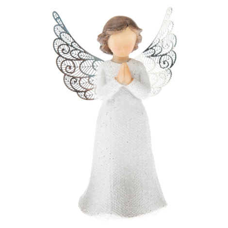 Polyresinový anděl s kovovými křídly bílá, 12 x 7 cm