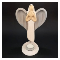 AMADEA Dřevěný svícen anděl se srdcem, barevný, masivní dřevo, výška 25 cm