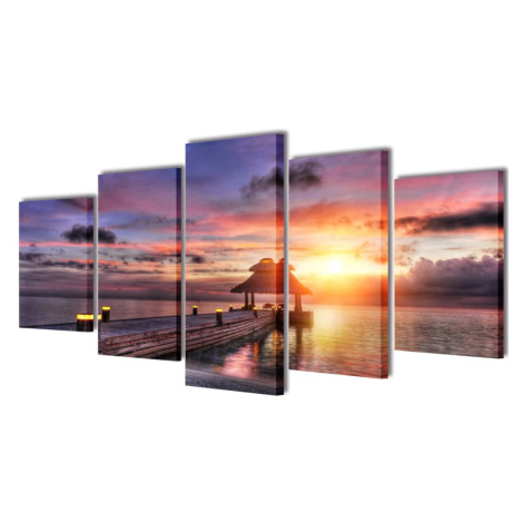 vidaXL Sada obrazů, tisk na plátně, pláž s pavilónem, 100 x 50 cm