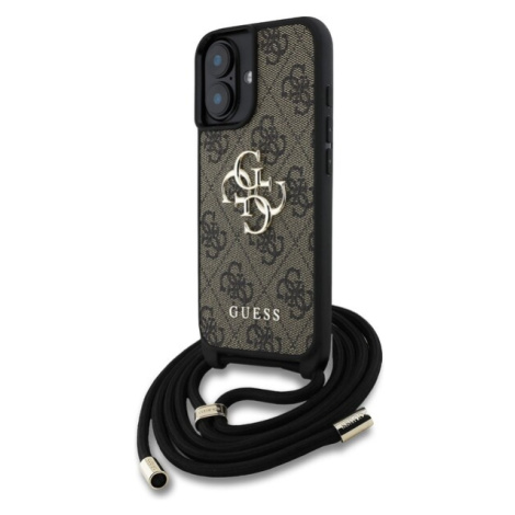 Guess PU 4G Metal Logo Crossbody popruh kryt iPhone 16 hnědý