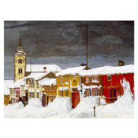 Obrazová reprodukce A Røros Street in Winter (Christmas / Festive / Snow Covered Houses) - Haral