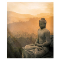 Fotografie Statue of Buddha at sunset, Borobudur,, ac productions, 35x40 cm