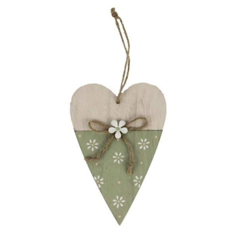 Ozdoba srdce dekor květy dřevo zelená 15cm Morex