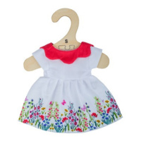 Bigjigs Toys Bílé květinové šaty s červeným límečkem pro panenku 28 cm