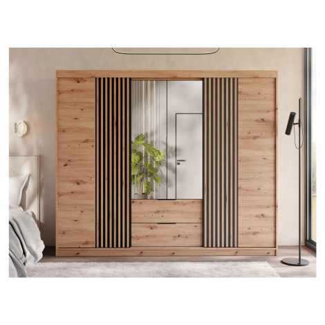 Vysoká šatní skříň 250 cm se zrcadlem AFESI - dub artisan
