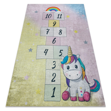 Dětský koberec protiskluzový BAMBINO 54060 Jednorožec, růžový/žlutý