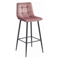 Set čtyř barových židlí ARCETO sametové růžové (černé nohy) 4 ks