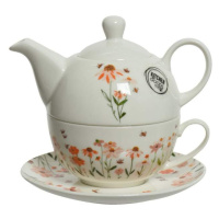 Šálek a čajová konvice porcelánová s květy a včelami