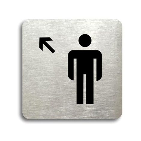 Accept Piktogram "WC muži vlevo nahoru" (80 × 80 mm) (stříbrná tabulka - černý tisk bez rámečku)