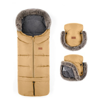 Petite&Mars Set zimní fusak Arctic 4v1 + rukavice na kočárek Furry Elegant Caramel