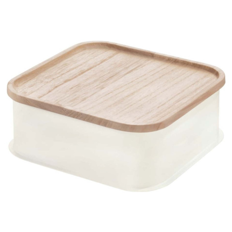 Bílý úložný box s víkem ze dřeva paulownia iDesign Eco, 21,3 x 21,3 cm