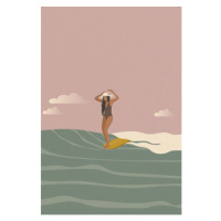 Ilustrace Surfer girl on a longboard surfboard,, LucidSurf, 26.7 × 40 cm