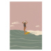 Ilustrace Surfer girl on a longboard surfboard,, LucidSurf, 26.7 × 40 cm