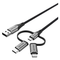 Vention MFi USB 2.0 to 3-in-1 Micro USB & USB-C & Lightning Cable 0.5M Gray Aluminum Alloy Type