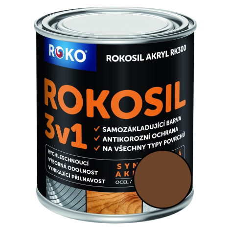 Barva samozákladující Rokosil akryl 3v1 RK 300 hnědá čoko 0,6 l ROKOSPOL