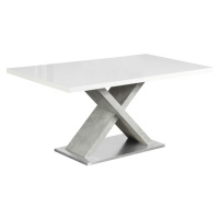 Jídelní stůl, bílá s vysokým leskem HG / beton, FARNEL