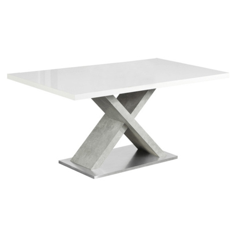 Jídelní stůl, bílá s vysokým leskem HG / beton, FARNEL Tempo Kondela