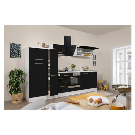 Respekta Kuchyně Amanda černá/bílá 300 cm-trouba+skloker.d.a/digestoř/lednice