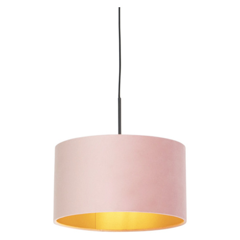 Závěsná lampa s velurovým odstínem růžová se zlatem 35 cm - Combi QAZQA