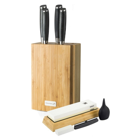 Sada nožů G21 Gourmet Damascus v bambusovém bloku 4 ks + brusný kámen