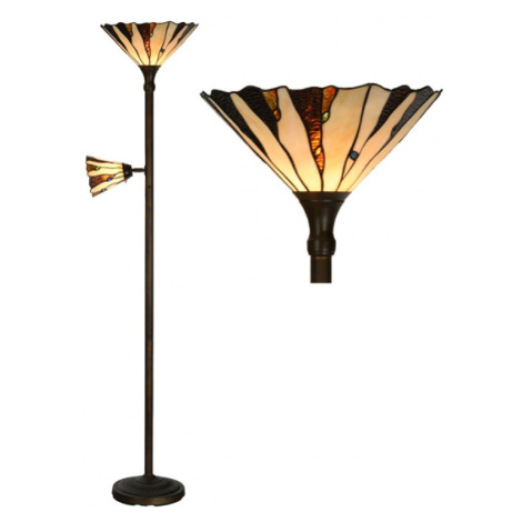 Stojací lampa Tiffany Madilon béžovo hnědá se světlem na čtení – 178 cm