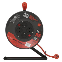 Prodlužovací kabel na bubnu 25 m / 4 zás. / s vypínačem / červený / PVC / 230V / 1,5 mm2