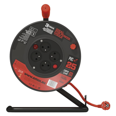 Prodlužovací kabel na bubnu 25 m / 4 zás. / s vypínačem / červený / PVC / 230V / 1,5 mm2 BAUMAX