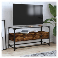 vidaXL TV skříňka se skleněnou deskou kouřový dub 98x35x51 cm kompozit