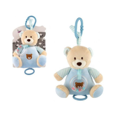 Teddies Medvěd natahovací hrací strojek plyš 18x17cm modrý na kartě v sáčku