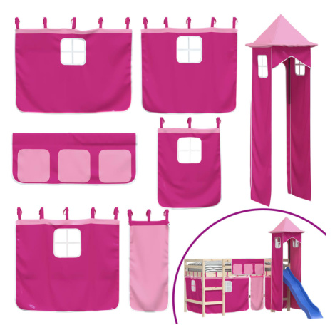 vidaXL Závěsy na patrovou postel s věží růžové polyester