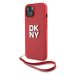 Zaní kryt DKNY PU Leather Stack Logo Wrist Strap pro Apple iPhone 13, růžová