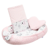 NEW BABY - Luxusní hnízdečko s polštářkem a peřinkou z Minky růžové