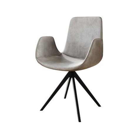 DELIFE Otočná židle Ilia-Flex s područkou křížová podnož zaoblená otočná samet šedá 180°