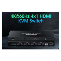 PremiumCord 4K@60Hz HDMI2.0 KVM switch 4:1 s dálkovým ovladačem